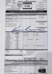 Kevin Costner Signed call sheet (Yellowstone) *RARE* SWAU