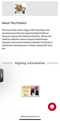 Robert Pattinson Signed Funko Pop #90 Cedric Diggory (Harry Potter) - Celebrity Authentics #01