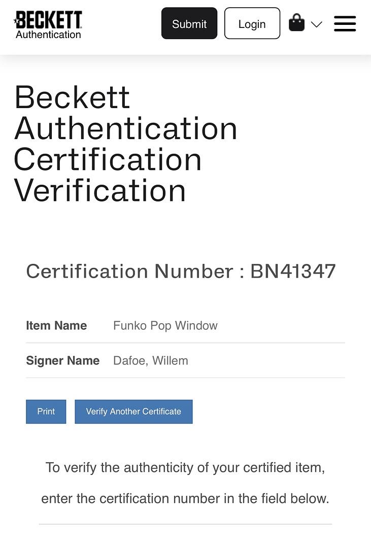 Willem Dafoe Signed Funko Pop #1168 Green Goblin (Spider-Man)  - Beckett COA #01
