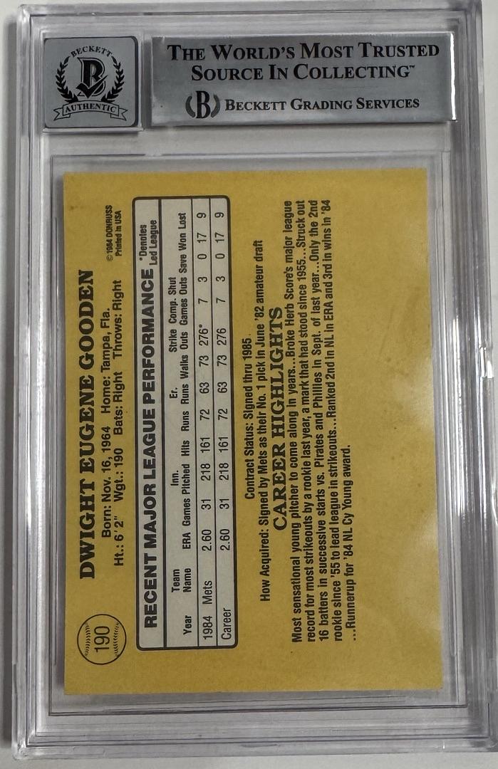Doc Gooden 1985 Signed card Donruss - Beckett COA 10
