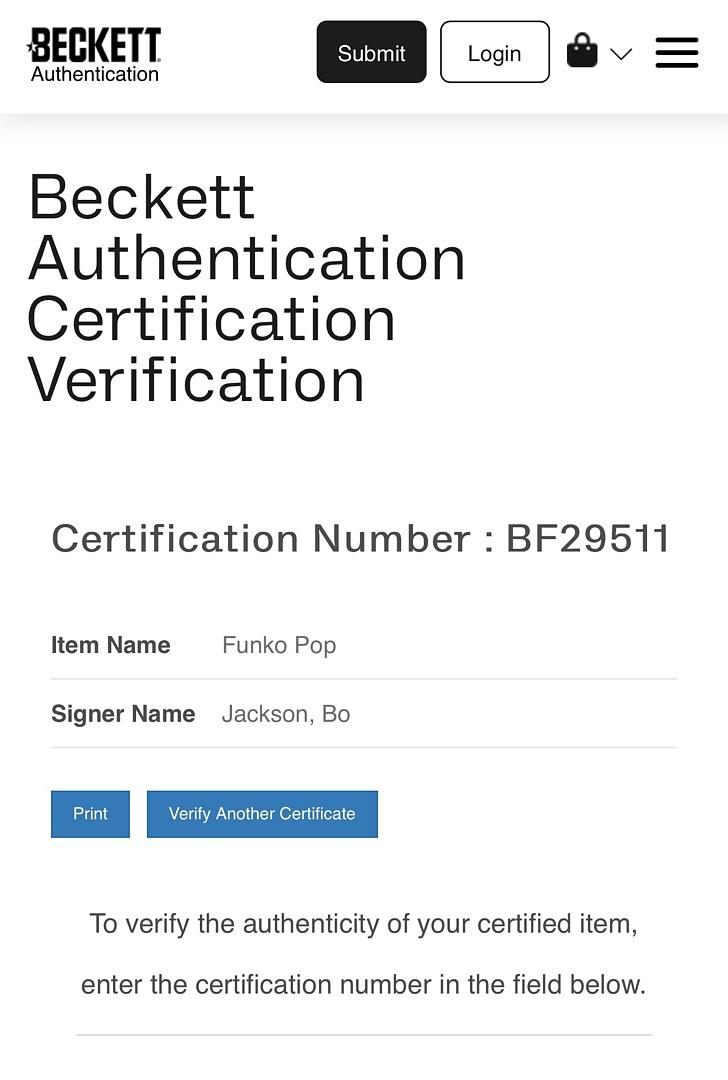 Bo Jackson Signed Funko Pop #89 Raiders - Beckett COA