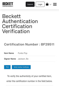 Bo Jackson Signed Funko Pop #89 Raiders - Beckett COA