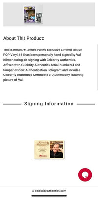 Val Kilmer Signed Funko Pop #41 Batman Art Series *RARE LIMITED EDITION* - Celebrity Authentics