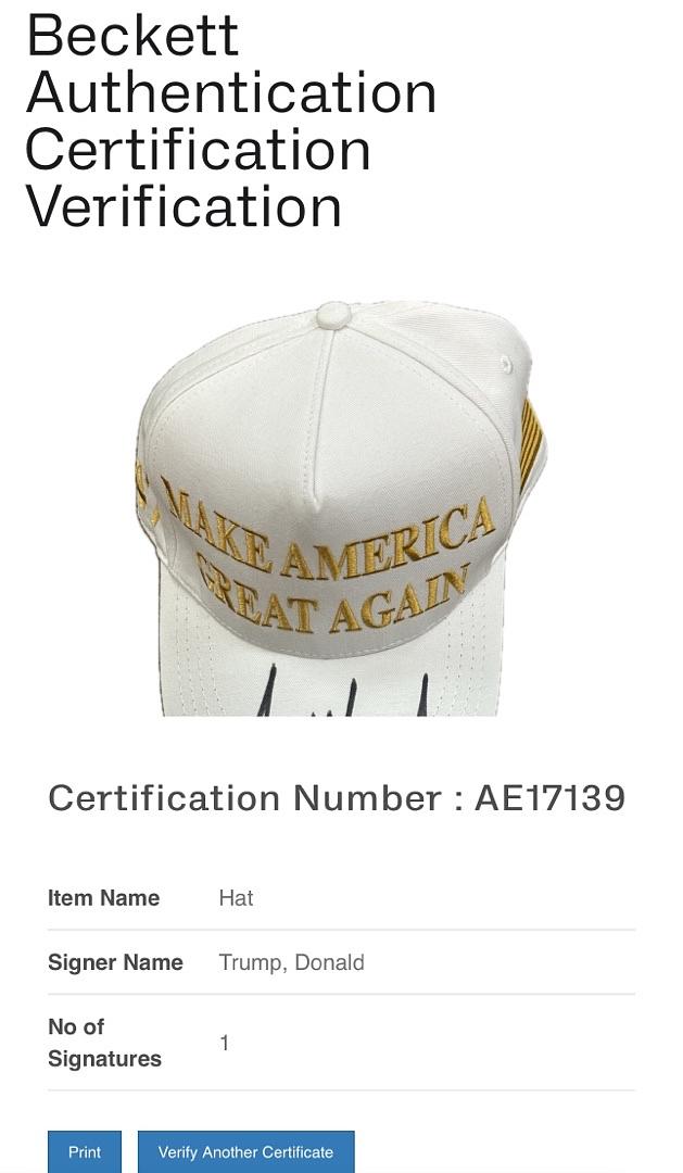 Donald Trump Signed MAGA Hat/Cap (White) - Beckett COA w/full letter of authenticity