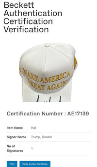 Donald Trump Signed MAGA Hat/Cap (White) - Beckett COA w/full letter of authenticity