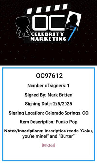 Mark Britten Signed Funko Pop #1494 "Burter" (Dragonball Z) - OC Celebrity Marketing