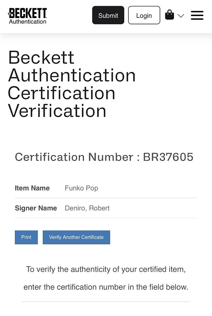 Robert De Niro Signed Funko Pop #1862 "Sam Rothstein" Casino - Beckett COA #2