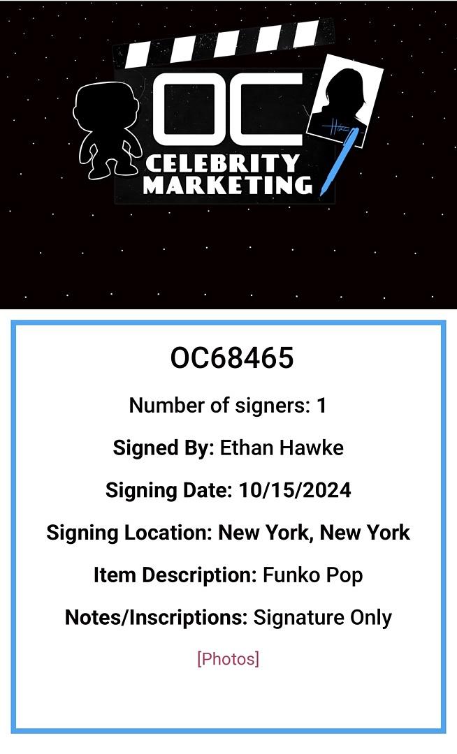 Ethan Hawke Signed Funko Pop #1488 "The Grabber" (Black Phone) - OC Celebrity Marketing