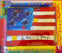 George Bush & Peter Max Signed 80th Birthday Card (41@80) *RARE* - JSA COA
