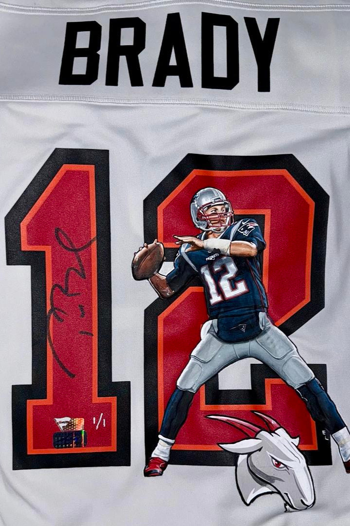 Tom Brady Autographed Custom Hand Painted Tampa Bay Buccaneers Jersey 1/1 Fanatics & GOAT COA