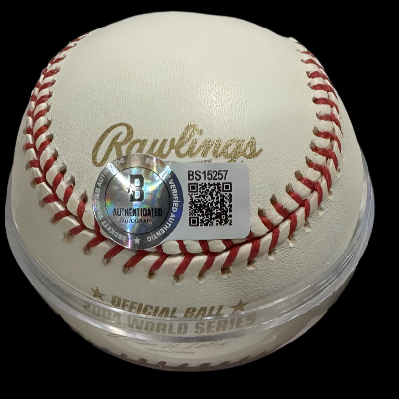 Derek Lowe Autographed Rawlings 2004 Official WS Baseball w/ 04 WS Champs Inscription -  Beckett COA #01