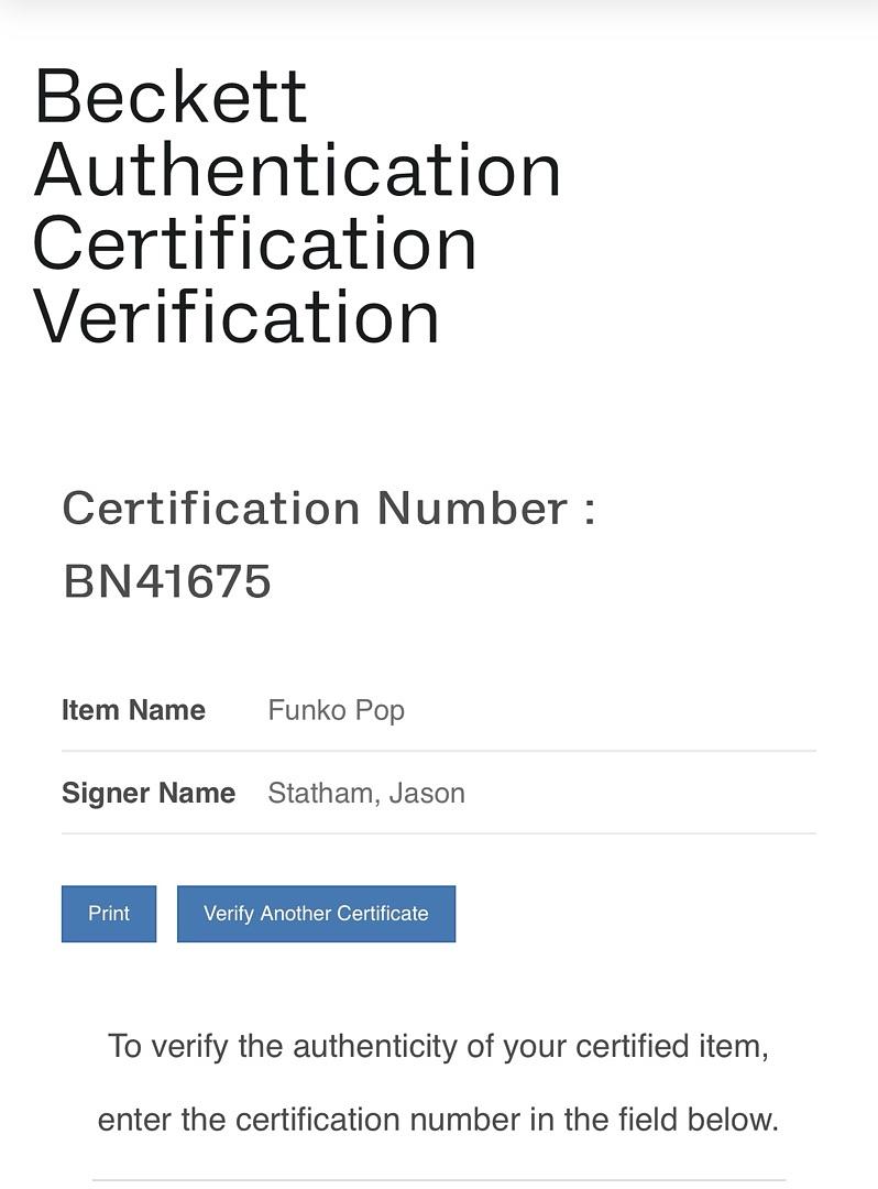 Jason Statham Signed Funko Pop #920 Hobbs & Shaw *RARE* - Beckett COA #2