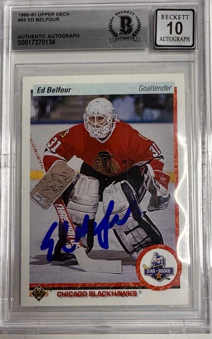 1990 Ed Belfour Signed Upper Deck Rookie Card - Beckett Auto Grade 10