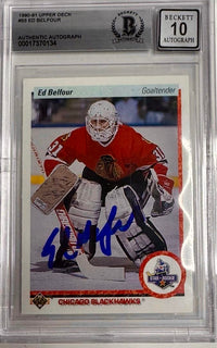 1990 Ed Belfour Signed Upper Deck Rookie Card - Beckett Auto Grade 10