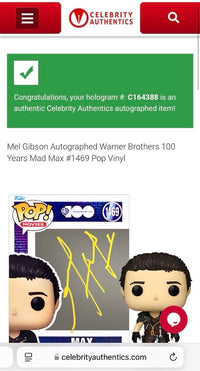 Mel Gibson Signed Funko Pop #1469 "Mad Max" (Yellow Ink) - Celebrity Authentics #7