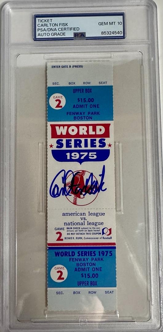 Carlton Fisk Signed 1975 World Series Game 2 Ticket  - PSA COA Autograph Grade 10