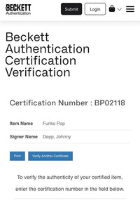 Johnny Depp Signed Funko Pop #172 Captain Jack Sparrow (Pirates Of The Caribbean)  - Beckett COA
