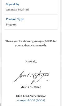 Amanda Seyfreid Signed 8x10 Program Photo (Red Riding Hood) - ACOA