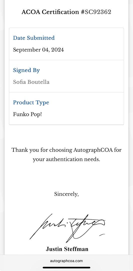 Sofia Boutella Signed Funko Pop #465 Gazelle (Kingsman)  - ACOA