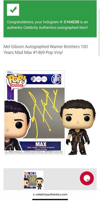 Mel Gibson Signed Funko Pop #1469 "Mad Max" (Yellow Ink) - Celebrity Authentics #6