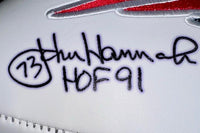 John Hannah Signed White Patriots Logo Football with Career Statistics - Schwartz COA