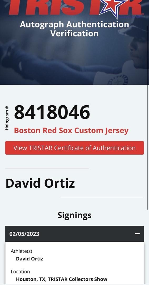 David Ortiz Autographed Custom Grey Red Sox Jersey -  TriStar COA #03