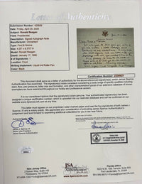Ronald Reagan Handwritten Signed Presidential Seal Card *RARE* - JSA COA w/full letter of authenticity