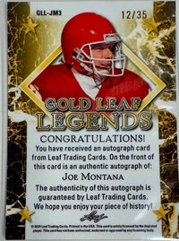 Joe Montana 2024 Leaf Legacy Collection "Gold Leaf Legends" Signed Card #GLL-JM3