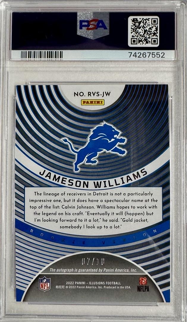 2022 Jameson Williams Panini Illusions Rookie Vision Signed Slabbed Card - PSA 9