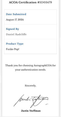 Daniel Radcliffe Signed Funko Pop #01 "Harry Potter" (Red Ink) - ACOA #03
