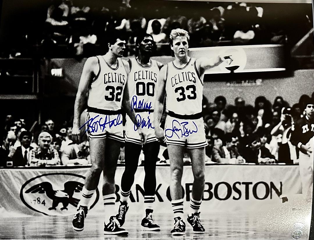 Larry Bird, Kevin McHale, Robert Parish Signed Boston Celtics 16x20 Photo (Blue Ink) - SureShot / Bird COA