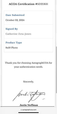 Catherine Zeta-Jones Signed 8x10 Photo (Morticia / Addams Family) - ACOA