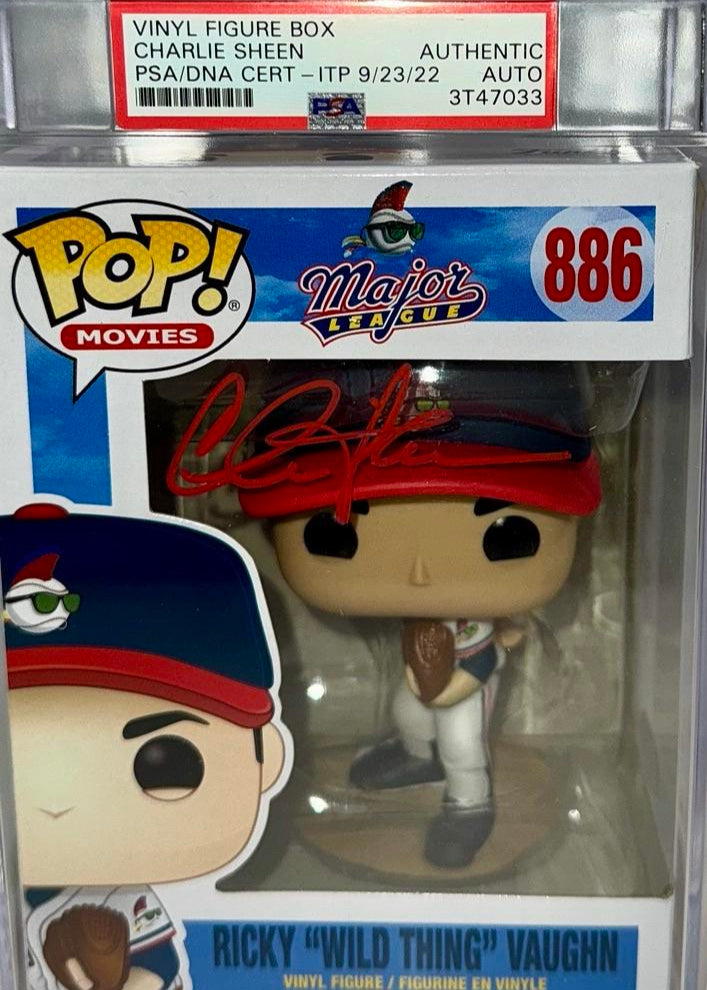 Charlie Sheen Signed Funko Pop #886 "Ricky Vaughn" (Major League) - PSA Encapsulated