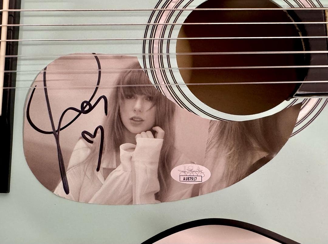 Taylor Swift Signed Teal Guitar - JSA COA #06