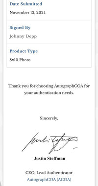 Johnny Depp Signed 8x10 Photo (The Lone Ranger) - ACOA