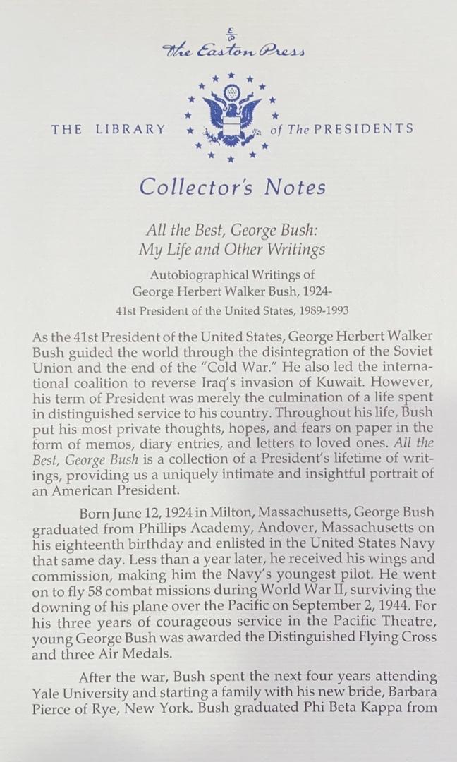 George Bush Autographed Book All the Best Easton Press (Red Binding) - #01