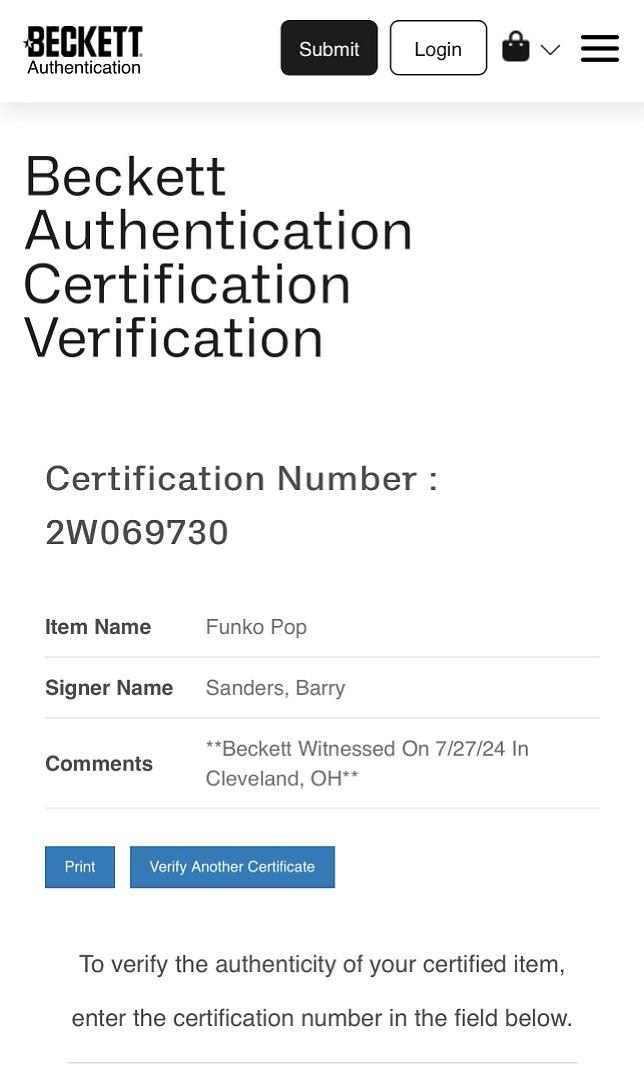 Barry Sanders Signed Funko Pop #81 Detriot Lions - Beckett COA