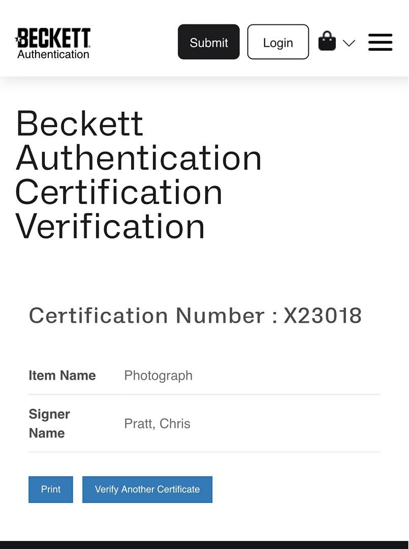 Chris Pratt Signed 12x18 Photo (GOTG Volume 2) - Beckett COA #03