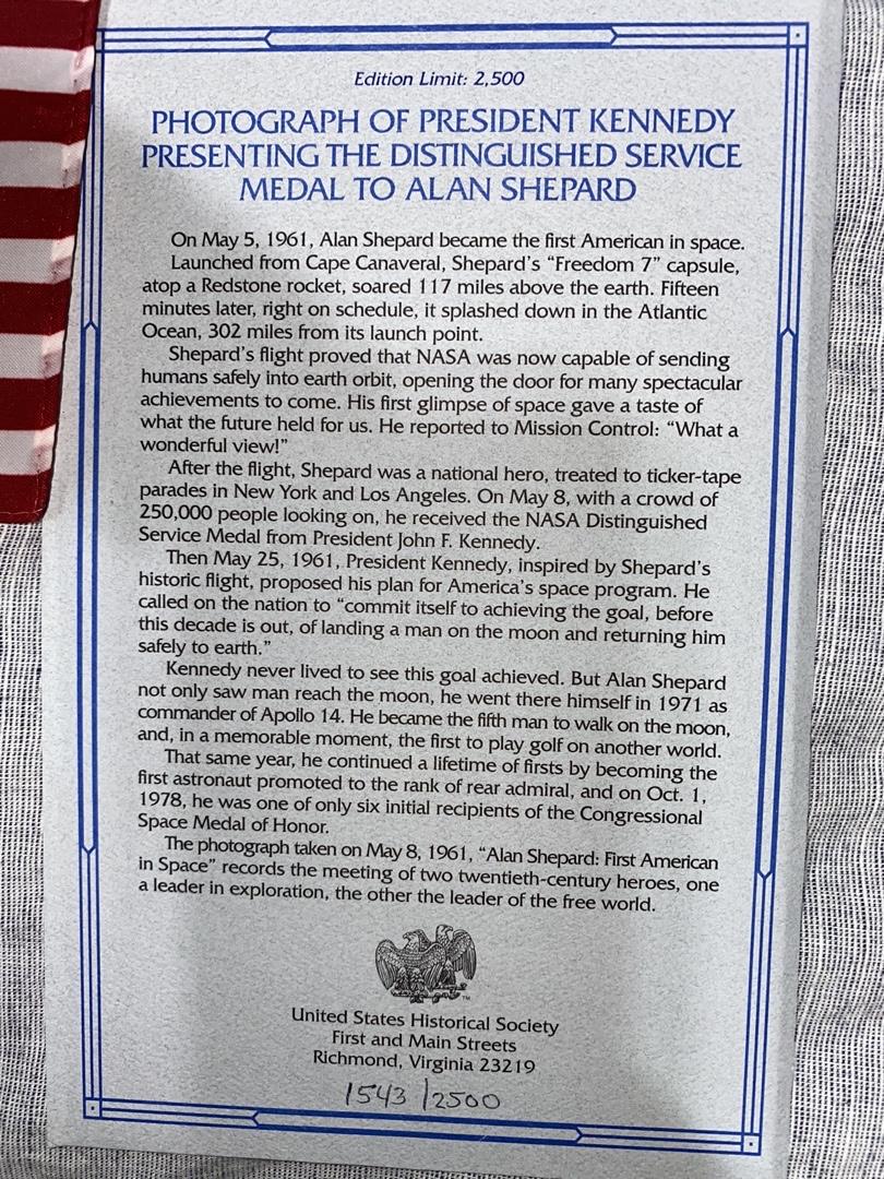 Alan Shepard signed 11x14 limited edition print (1543/2500) receiving Distinguished Flying Medal - Beckett COA