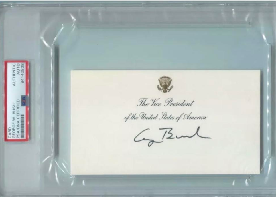 George Bush Signed Slabbed Vice-Presidential Card - PSA slabbed and JSA COA w/full letter of authenticity