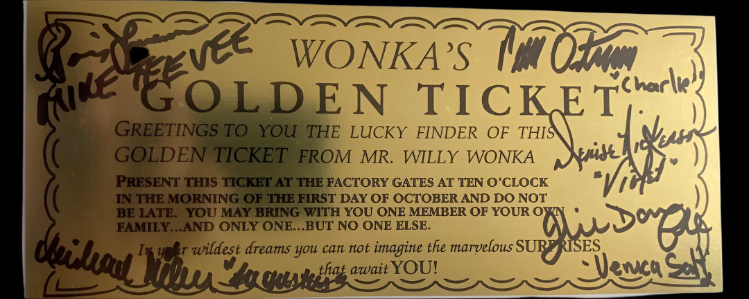 Willy Wonka cast signed Golden Ticket (5) autographs with name and character Beckett COA and Full Letter of Authenticity