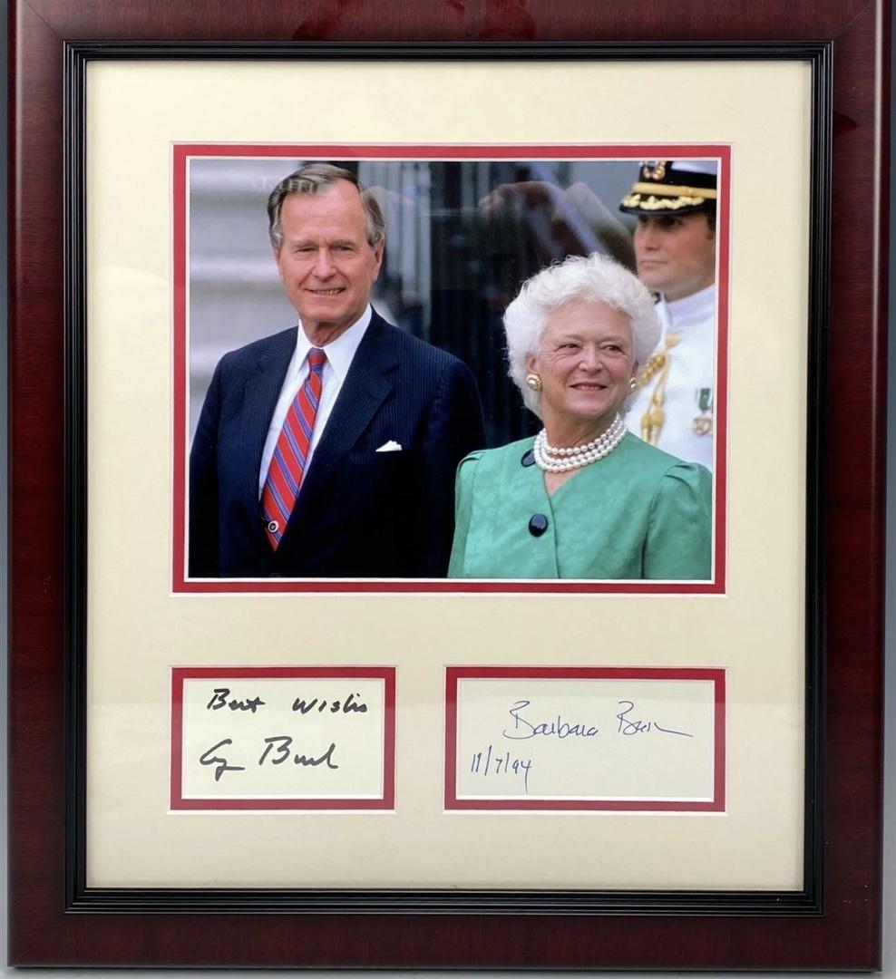 George HW Bush and Barbara Bush signed, framed signatures 13x15 - JSA COA w/full letter of authenticity