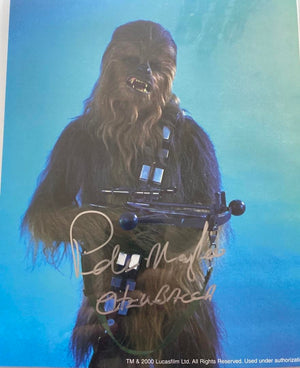 Peter Mayhew signed 8x10 w/Chewbacca Inscription (Star Wars) - Beckett COA