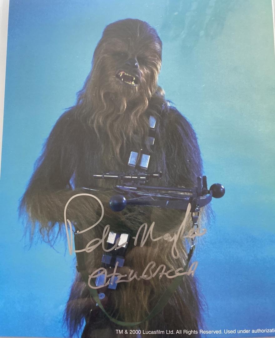Peter Mayhew signed 8x10 w/Chewbacca Inscription - Beckett COA